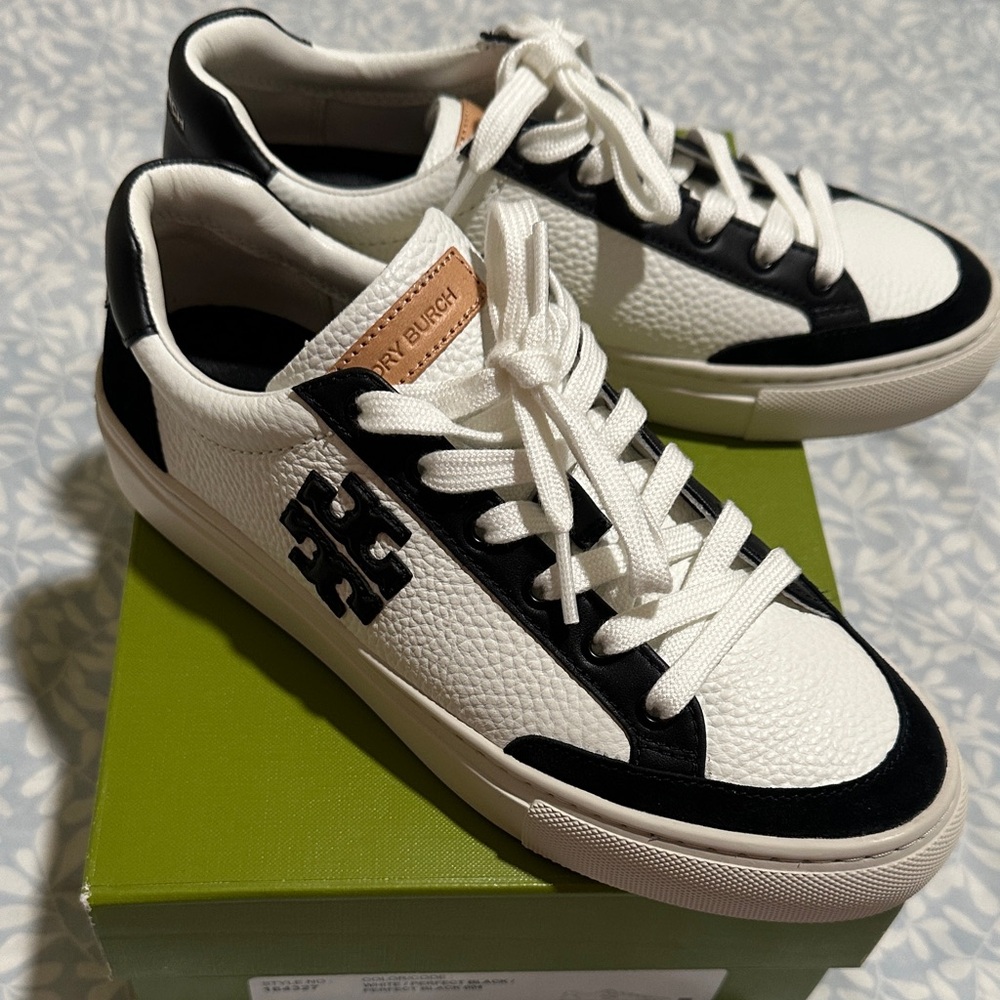 Tory Burch Black and White Leather Sneakers